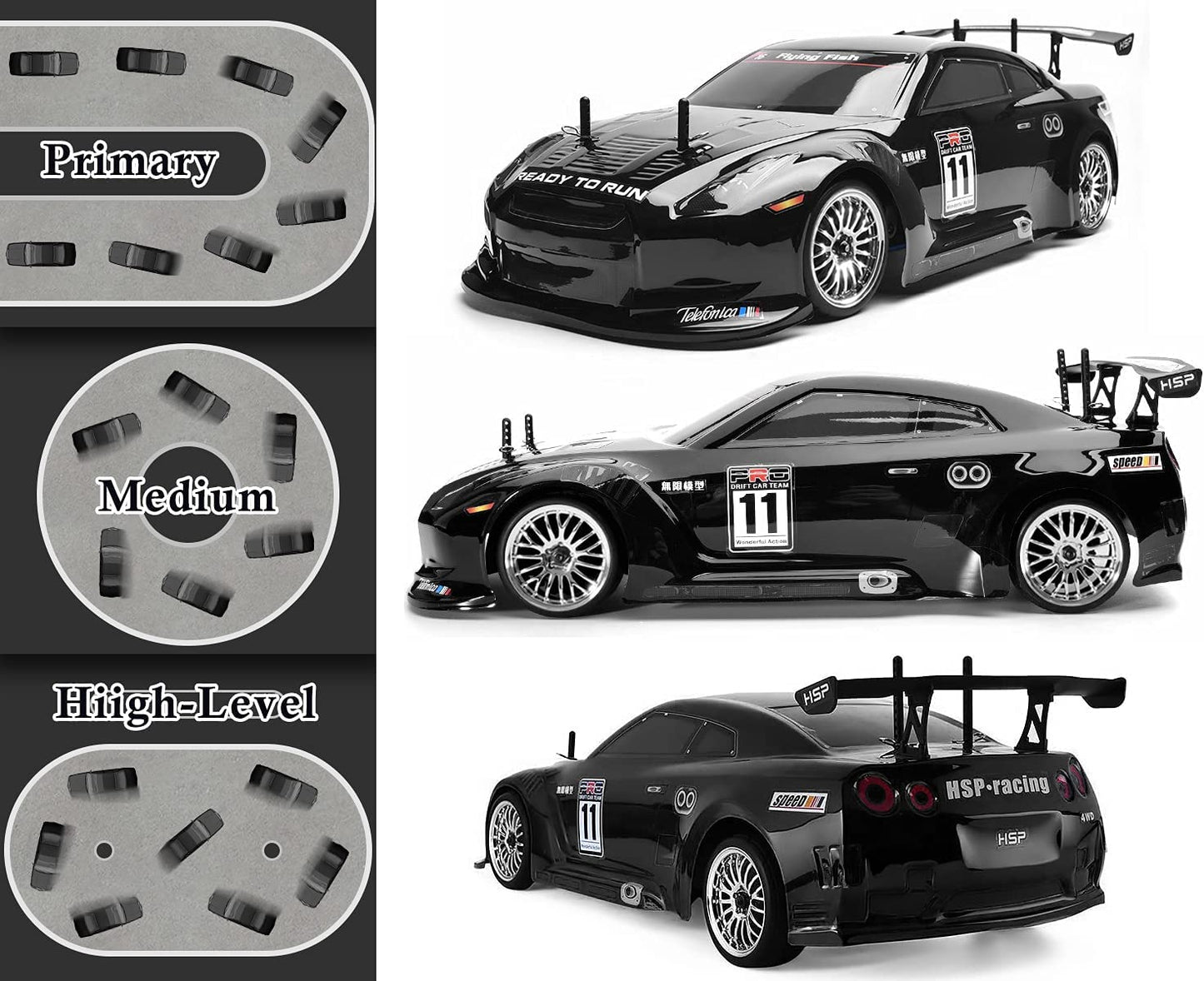 HSP Racing RC Car 4wd 1:10 Drift Car 94123 Flying Fish 2022 Upgraded Car Shell with Extra 4 Drift Tires