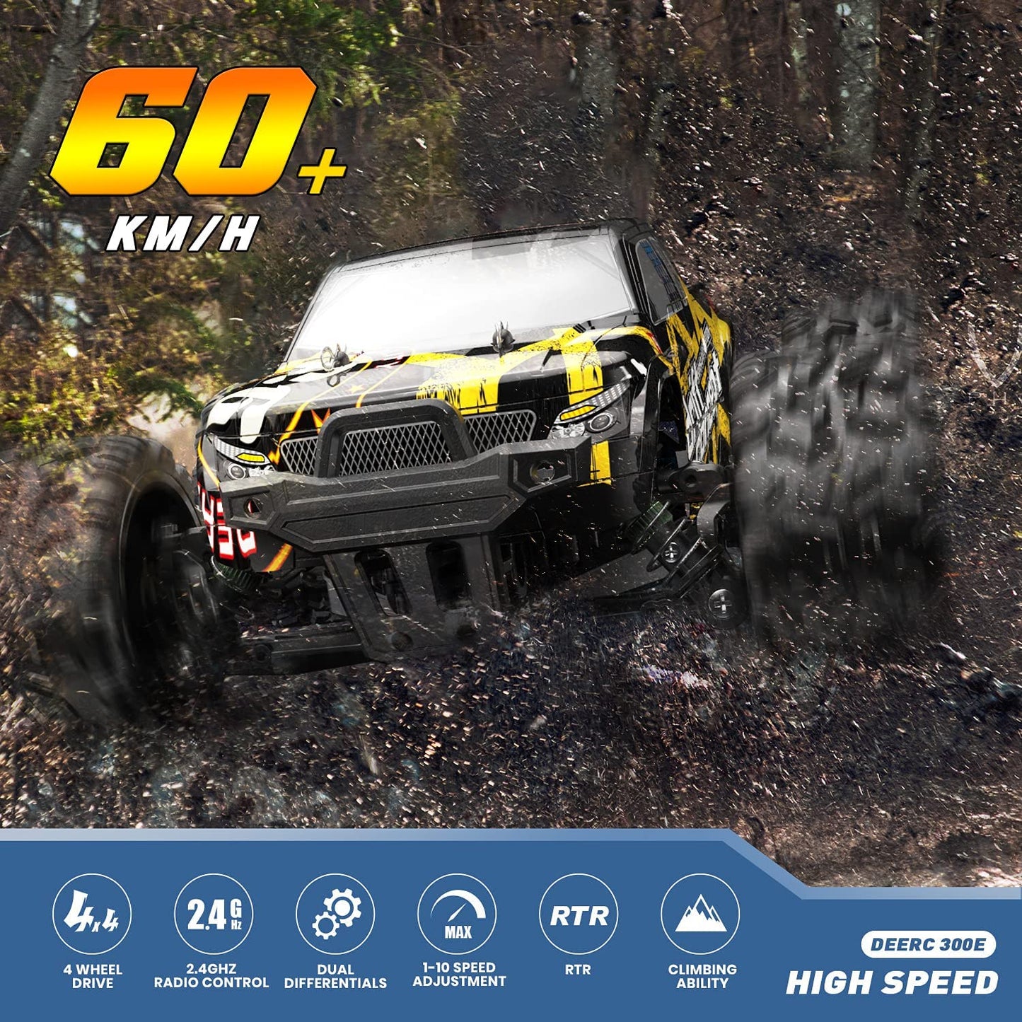 DEERC 200E, 300E Brushless High Speed RC Car with 2 Car Shells, Upgraded 1:10 RC Trucks W/LED Headlight, 60 KM/H